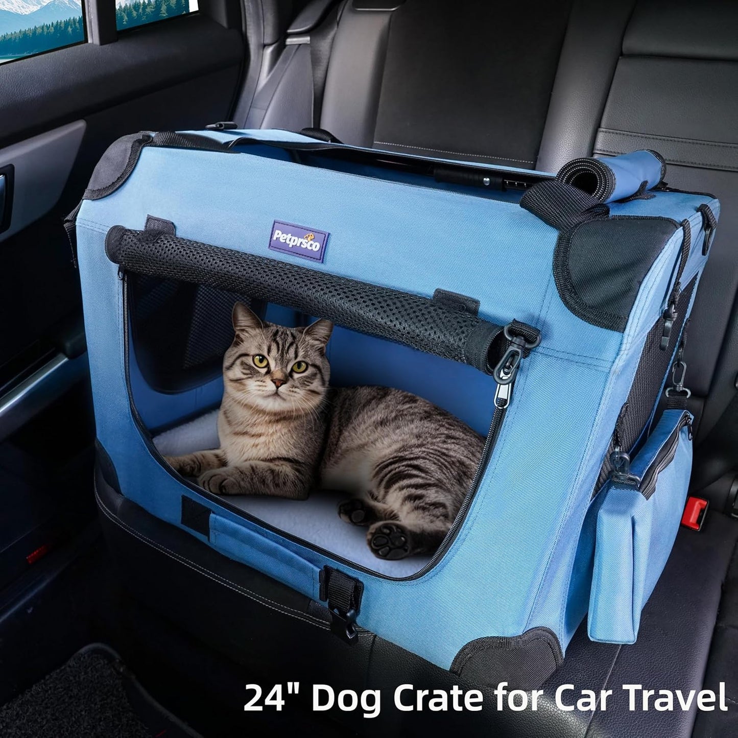 Portable Collapsible Dog Crate, 24" Soft Dog Crate for Car Travel