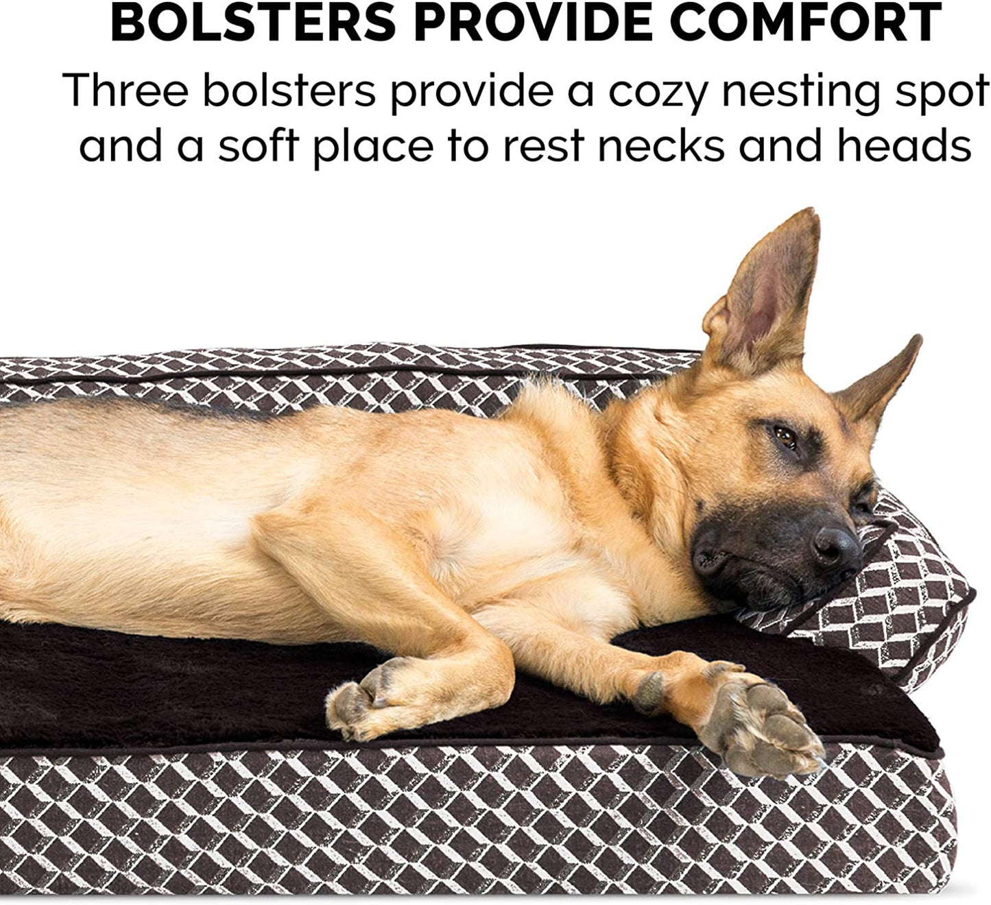 Memory Foam Dog Bed for Medium/Small Dogs W/ Removable Bolsters & Washable Cover, for Dogs up to 35 Lbs - Plush & Woven Decor Comfy Couch Sofa - Diamond Brown, Medium