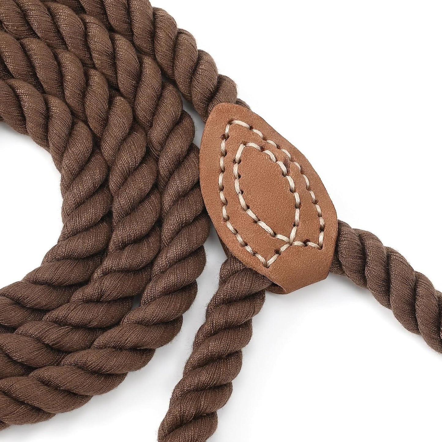 Dog Leash Braided Cotton Rope with Leather-Reinforced Ends