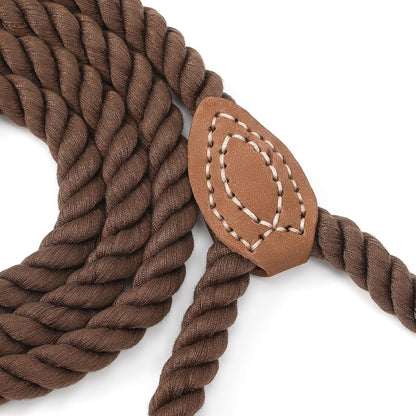 Dog Leash Braided Cotton Rope with Leather-Reinforced Ends