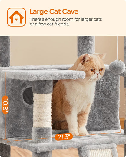 Cat Tree, Large Cat Tower, 2 Caves, 3 Plush Perches, 67.7 Inches