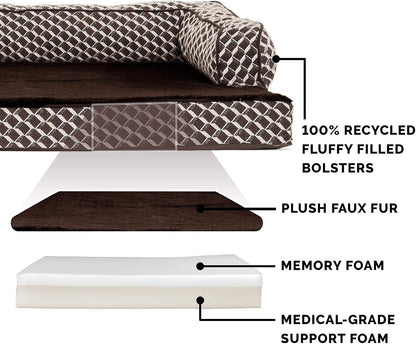 Memory Foam Dog Bed for Medium/Small Dogs W/ Removable Bolsters & Washable Cover, for Dogs up to 35 Lbs - Plush & Woven Decor Comfy Couch Sofa - Diamond Brown, Medium