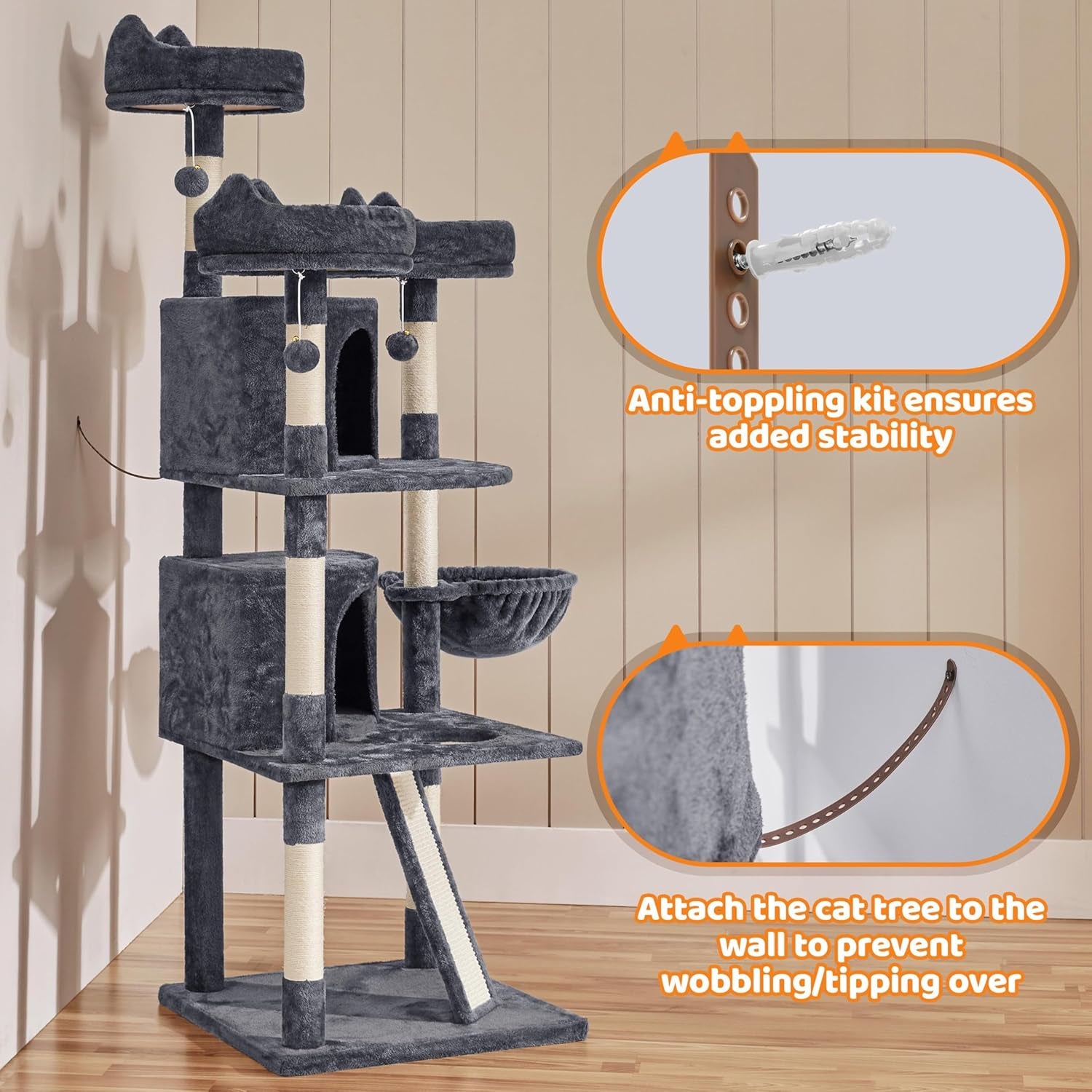 Yaheetech 69In Cat Tree Tower, 2 Condos, Scratching Posts & Cat-Ear Perches