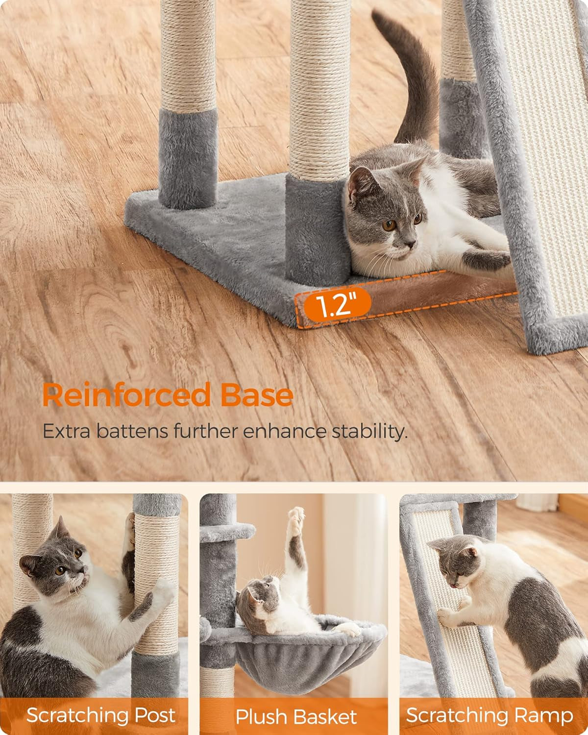 Cat Tree, Large Cat Tower, 2 Caves, 3 Plush Perches, 67.7 Inches