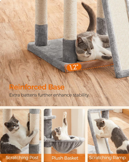 Cat Tree, Large Cat Tower, 2 Caves, 3 Plush Perches, 67.7 Inches