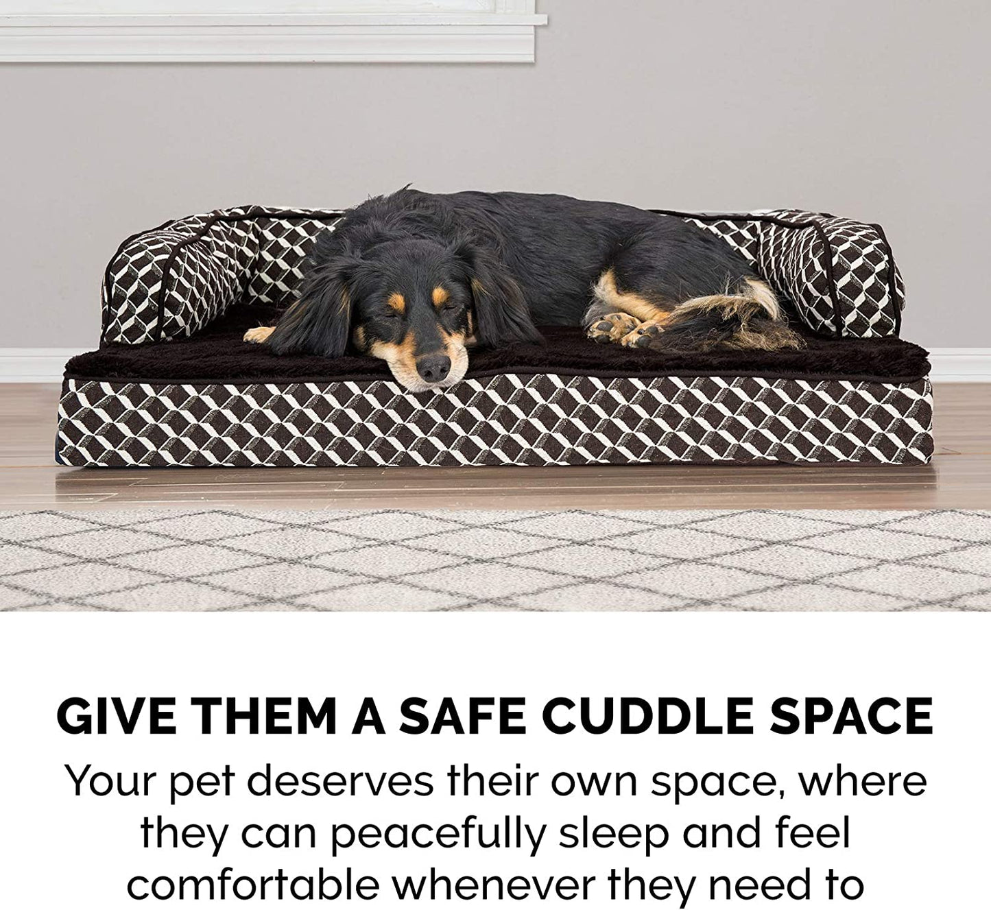 Memory Foam Dog Bed for Medium/Small Dogs W/ Removable Bolsters & Washable Cover, for Dogs up to 35 Lbs - Plush & Woven Decor Comfy Couch Sofa - Diamond Brown, Medium