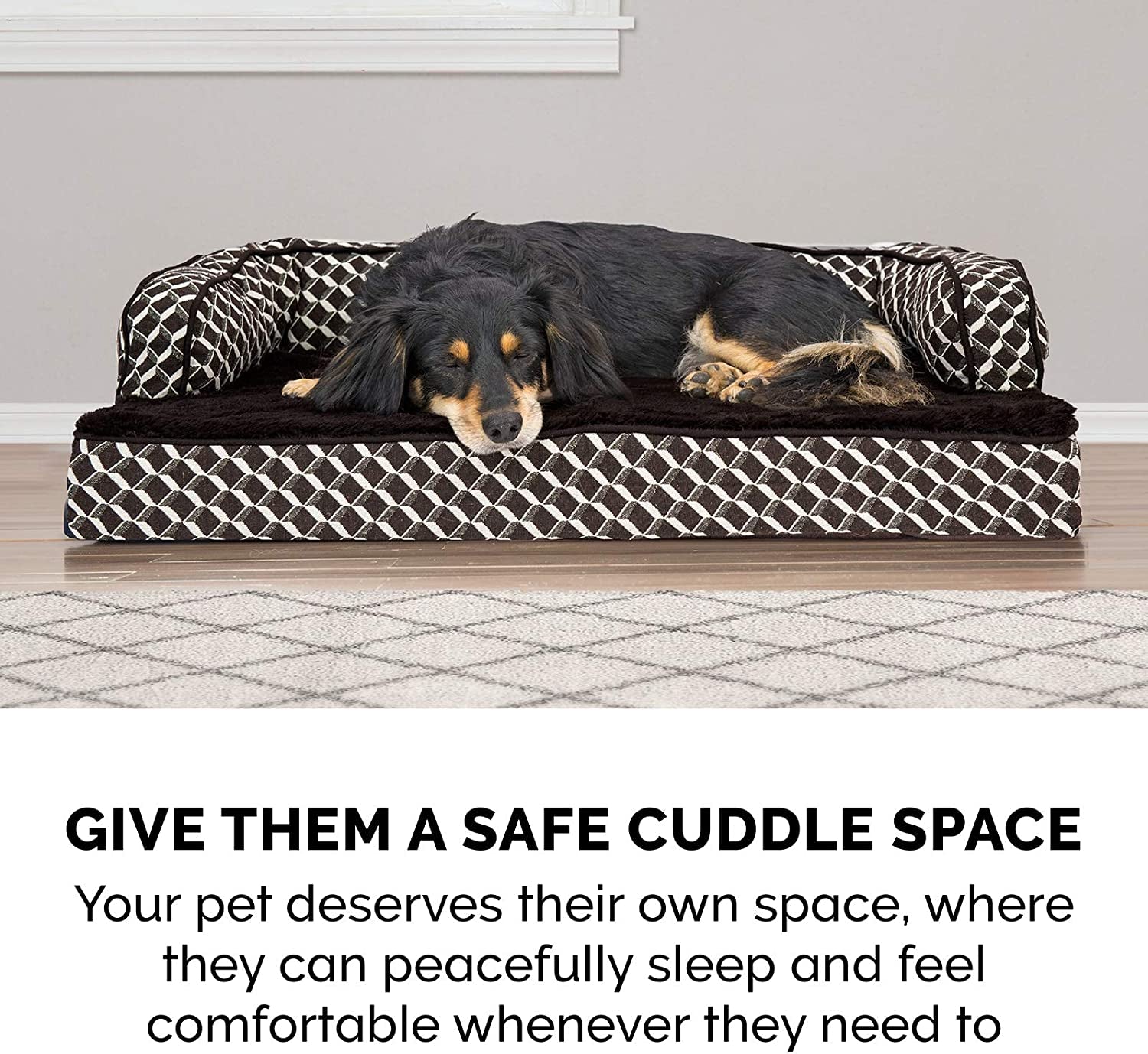 Memory Foam Dog Bed for Medium/Small Dogs W/ Removable Bolsters & Washable Cover, for Dogs up to 35 Lbs - Plush & Woven Decor Comfy Couch Sofa - Diamond Brown, Medium