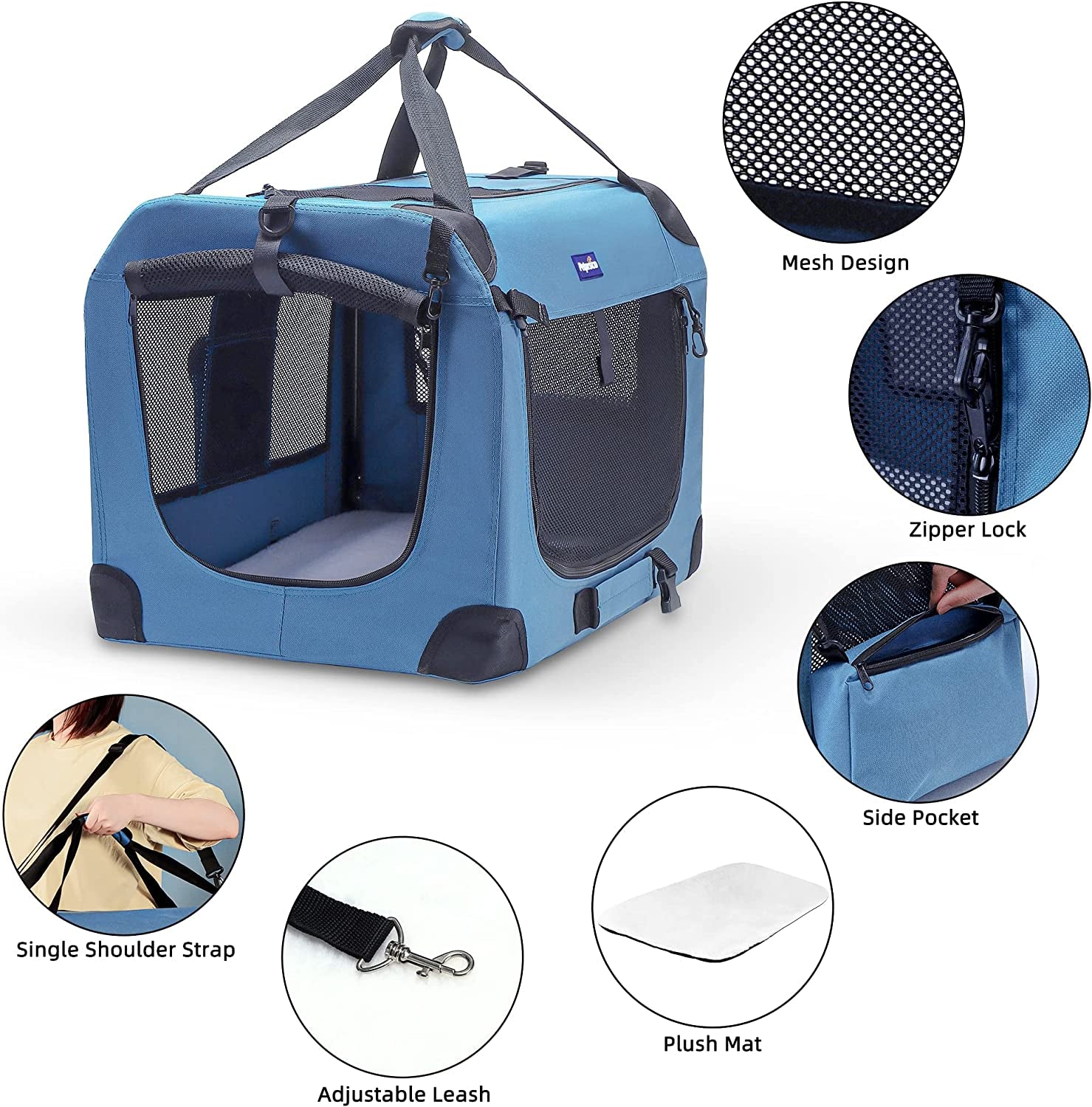 Portable Collapsible Dog Crate, 24" Soft Dog Crate for Car Travel