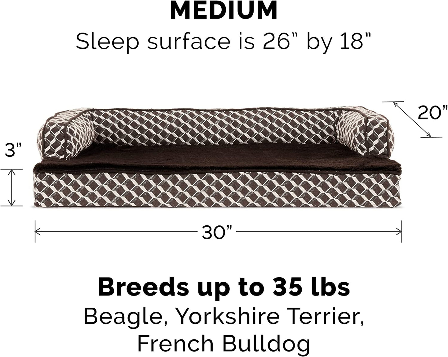 Memory Foam Dog Bed for Medium/Small Dogs W/ Removable Bolsters & Washable Cover, for Dogs up to 35 Lbs - Plush & Woven Decor Comfy Couch Sofa - Diamond Brown, Medium