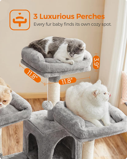 Cat Tree, Large Cat Tower, 2 Caves, 3 Plush Perches, 67.7 Inches