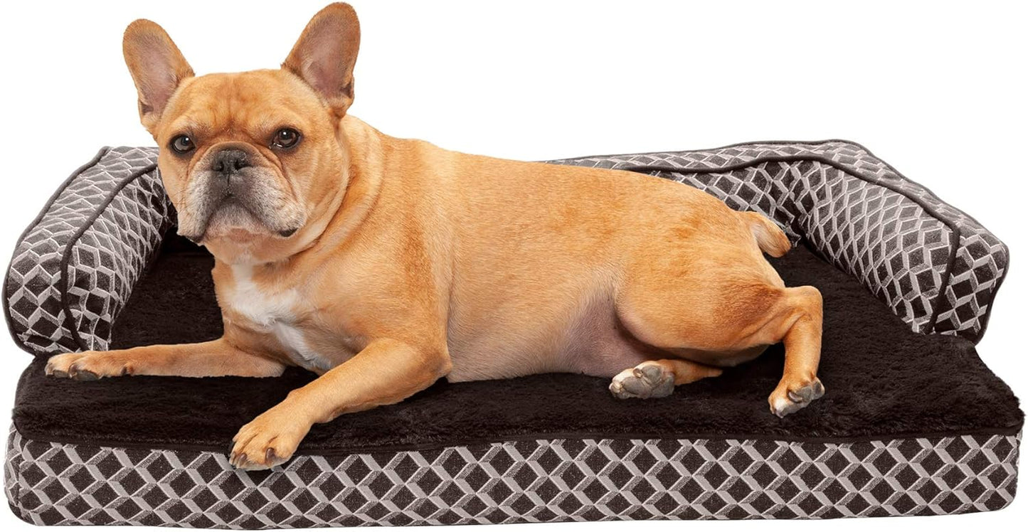 Memory Foam Dog Bed for Medium/Small Dogs W/ Removable Bolsters & Washable Cover, for Dogs up to 35 Lbs - Plush & Woven Decor Comfy Couch Sofa - Diamond Brown, Medium